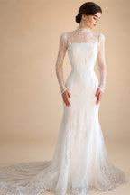 Elegant Printed Crystal Sheer Lace Mermaid Wedding Dress ZP169