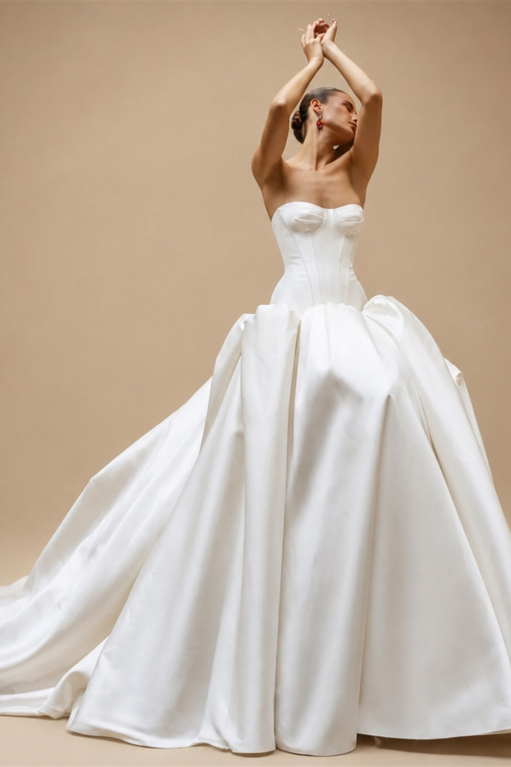 Classic White Satin Strapless Ball Gown Wedding Dress with Veil ZP114
