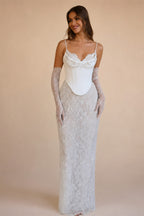 Luxury Off White Lace Corset Sweetheart Mermaid Wedding Dress with Gloves ZP009