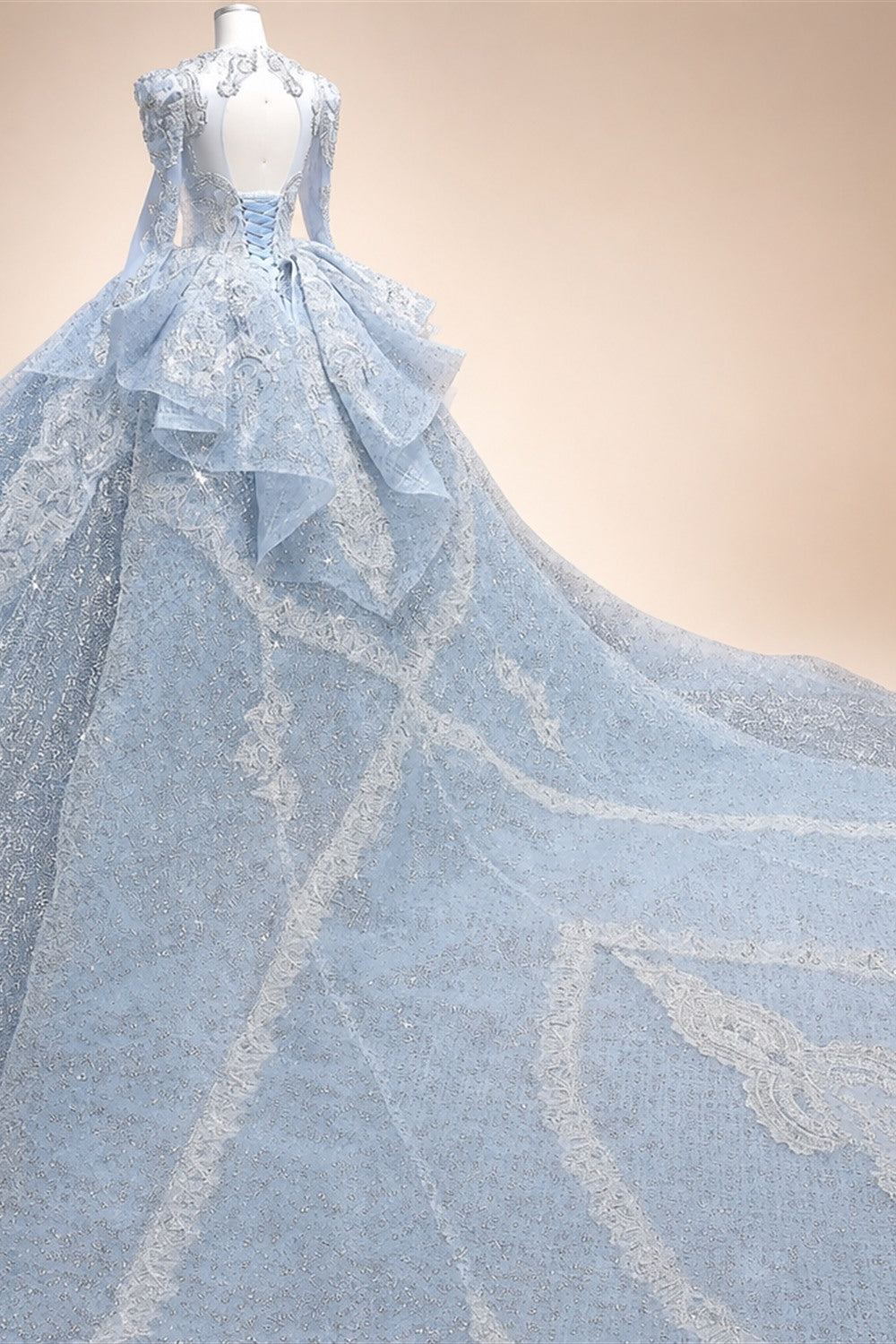 Luxury Blue Sequin Embroidery Ball Gown Wedding Dress ZP154