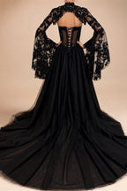 Black Luxury Gothic  Wedding Dress Sheer Lace Ball Gown  ZP029