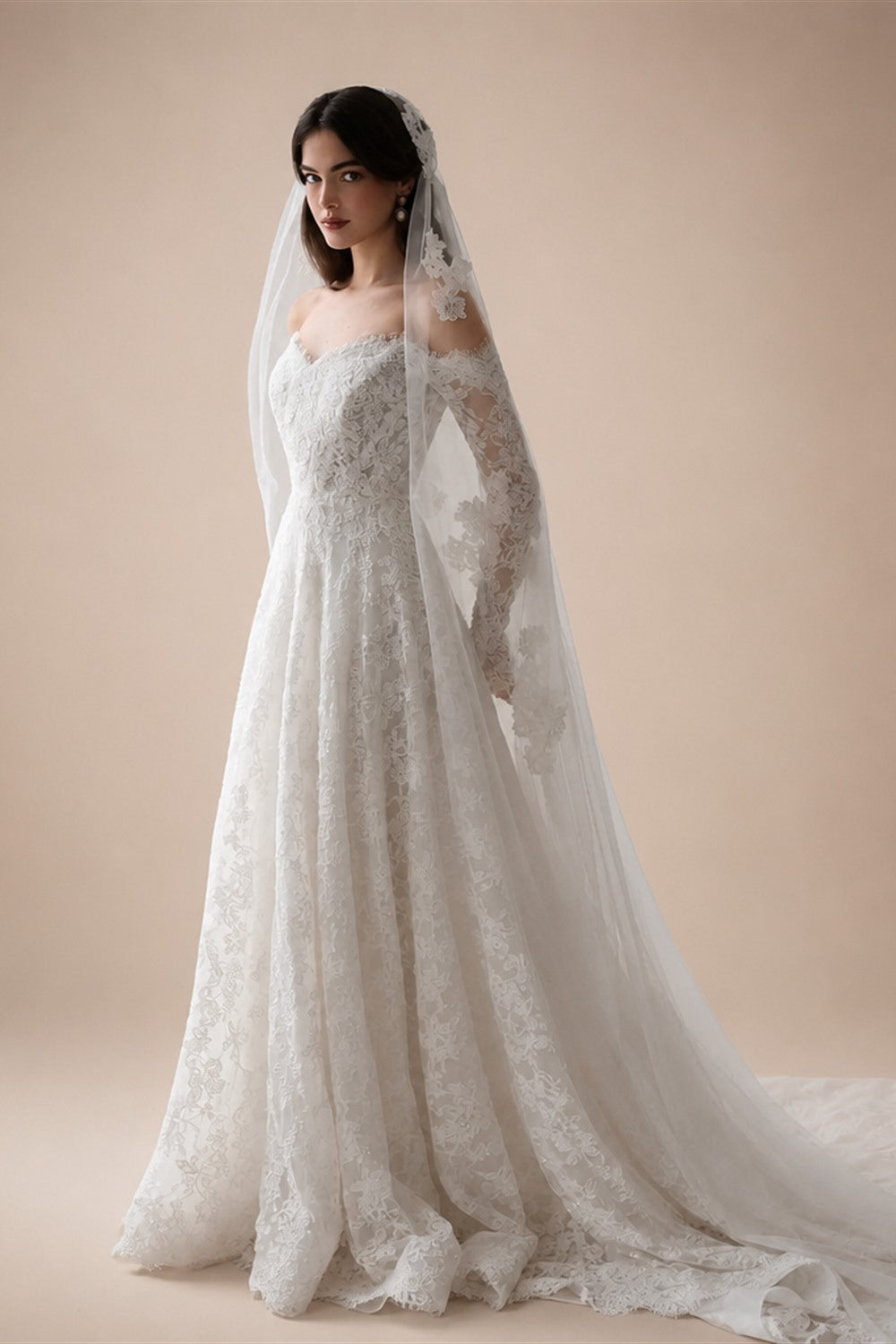 Elegant Printed Off Shoulder Wedding Dress ZP170