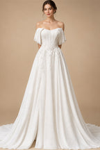 Custom Made Plus Size Strapless Wedding Gown With Lace Appliques