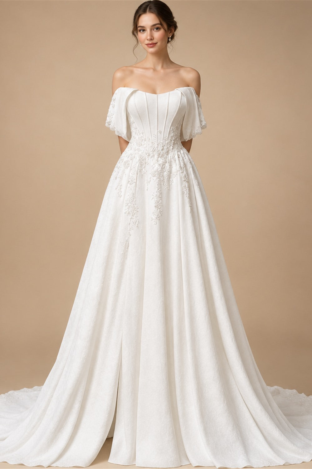 Custom Made Plus Size Strapless Wedding Gown With Lace Appliques