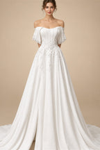 Custom Made Plus Size Strapless Wedding Gown With Lace Appliques