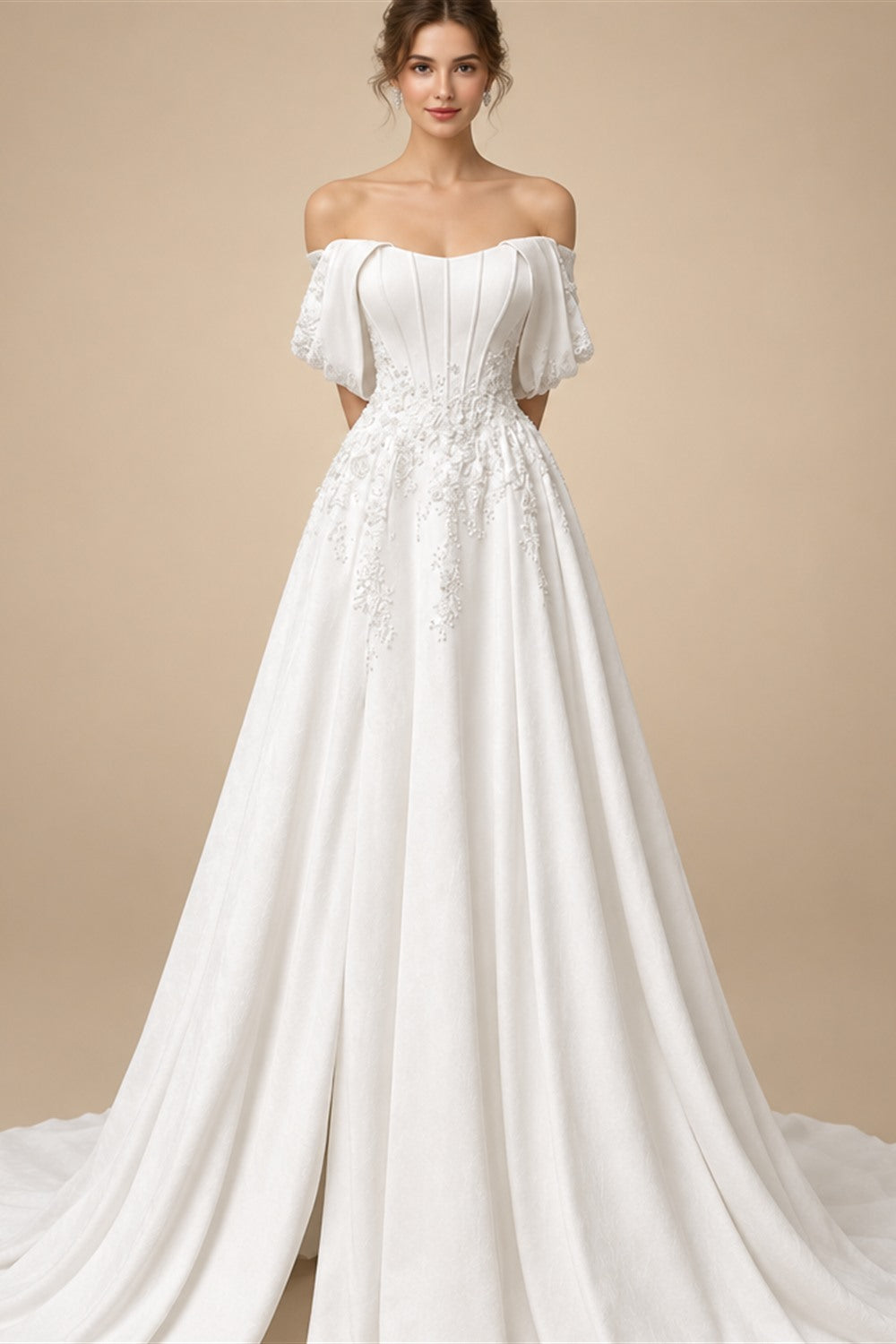 Custom Made Plus Size Strapless Wedding Gown With Lace Appliques