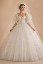 ANGEL Boho A-Line Lace Wedding Dresses Customized For Woman Long Puff Sleeves Tulle Bridal Gowns Applique Bride Dress Plus Size