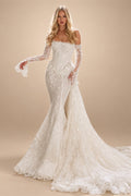 White Lace Applique Corset Bridal Gown with Cathedral Train ZP204