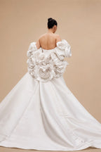 Ivory  Satin Mermaid Wedding Dress 3D Giant Rose Floral With Veil  ZP034