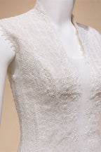 Elegant Ivory High Neck Sheer Lace Long Sleeves Mermaid Wedding Dress with Veil ZP085