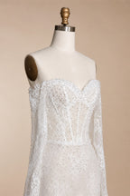 White Boho Romantic Lace Mermaid Wedding Dress Beaded Sequins With Lace Train ZP038