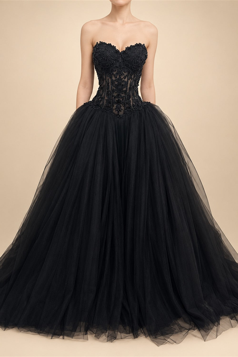 Black Lace Heavy Gothic Beading Wedding Dress Ballgown Corset Closure  ZP202