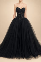 Black Lace Heavy Gothic Beading Wedding Dress Ballgown Corset Closure  ZP202