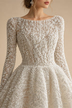 Luxury Sequin Pearl Long Sleeve Ball Gown Wedding Dress ZP186