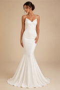Classic Satin Strapless Sleeveless Bow Pleat A-Line Wedding Dresses Sweetheart Ball Gown Customized