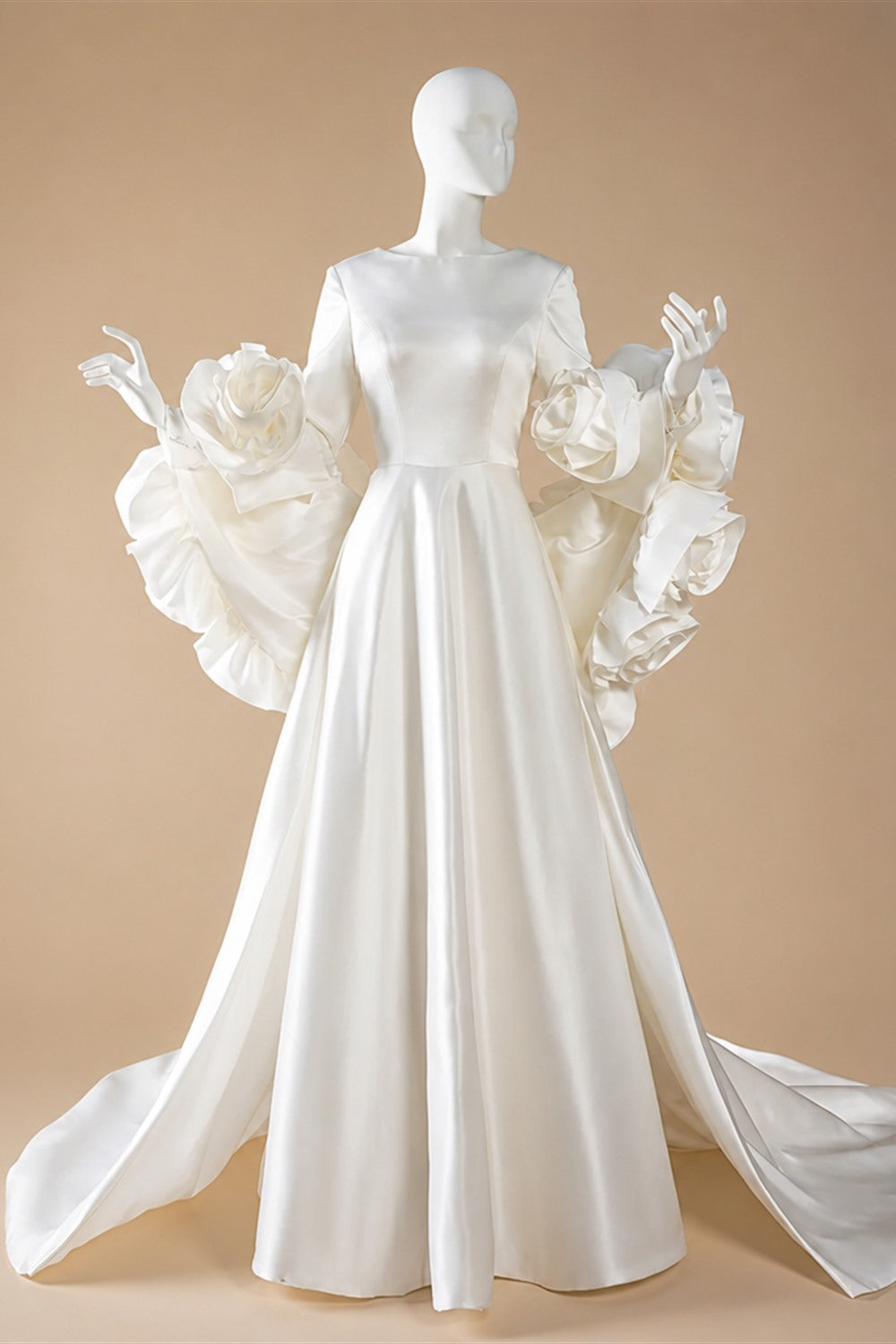 Ivory  Romantic A-Line Satin Wedding Dress 3D Rose Floral With Veil  ZP033