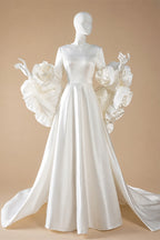 Ivory  Romantic A-Line Satin Wedding Dress 3D Rose Floral With Veil  ZP033