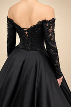 Black Luxury Gothic Wedding Dress Heavy Beading Lace Ball Gown ZP198