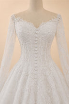 White Floral Lace Ball Gown Wedding Dress with Sweetheart Neckline and Detachable Long Sleeves ZP015