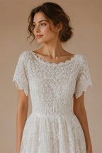 Off White Elegant Lace Pearl Embroidery Ball Gown Wedding Dress ZP168