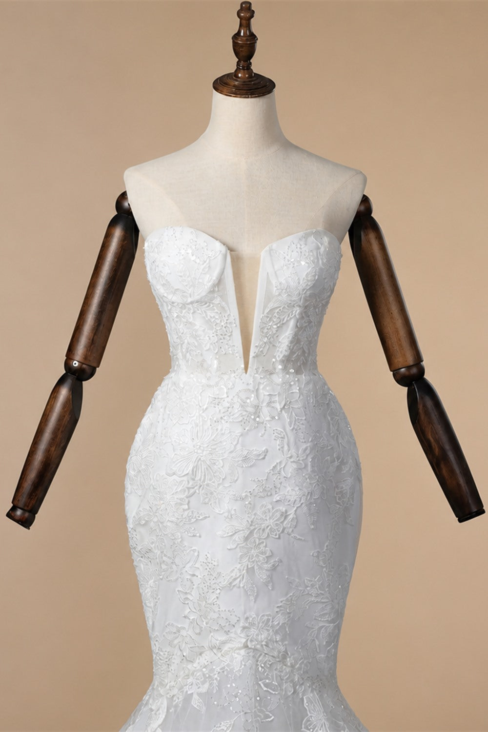 Glamorous White Sweetheart Neckline Mermaid Wedding Dress with Detachable Tulle Sleeves ZP056