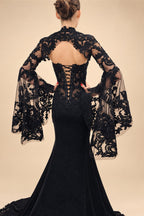 Black Luxury Gothic  Wedding Dress Sheer Lace Mermaid  ZP200