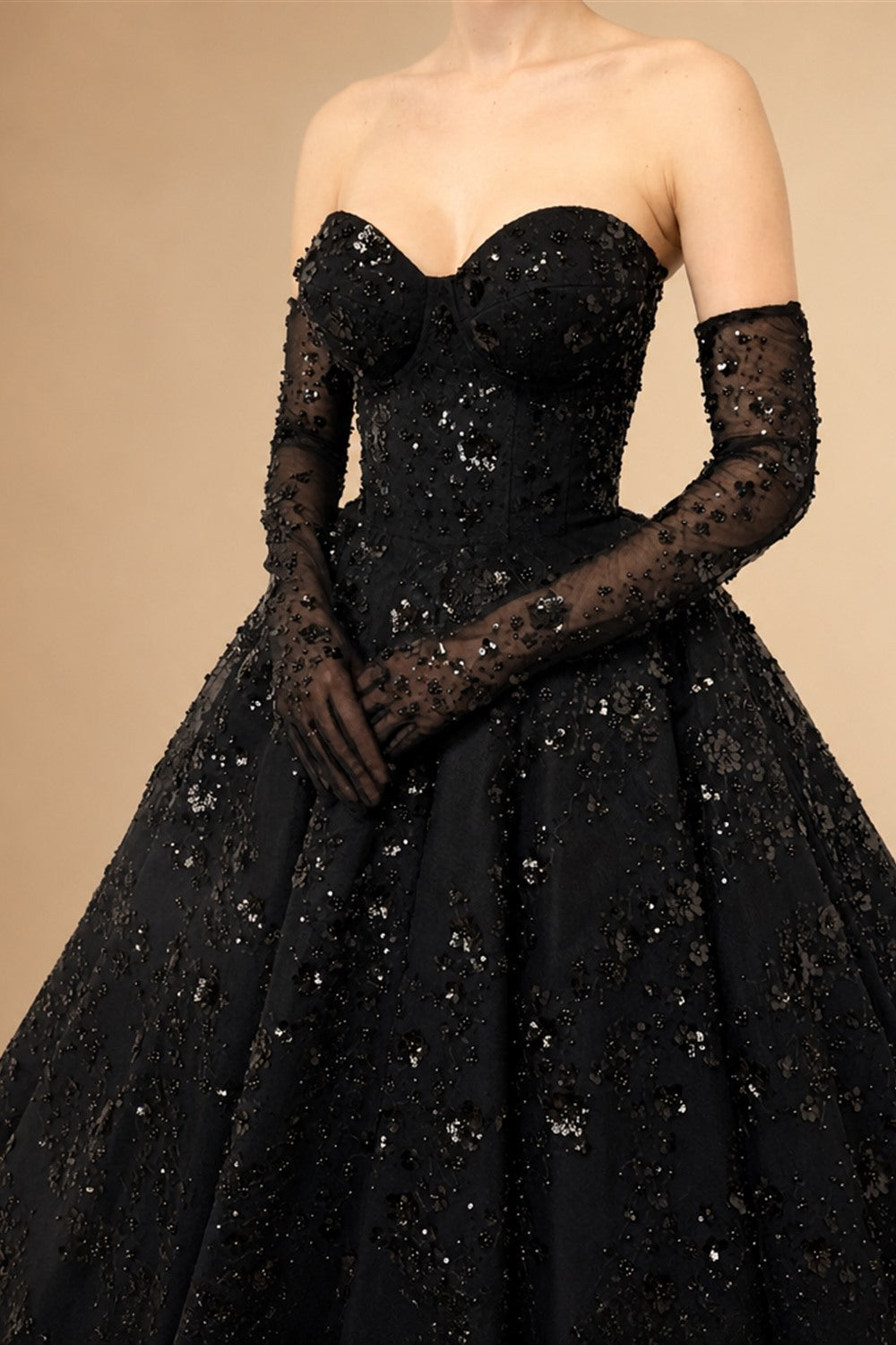 Black Luxury Gothic Sequin Ballgown Tulle Wedding Dress  ZP030
