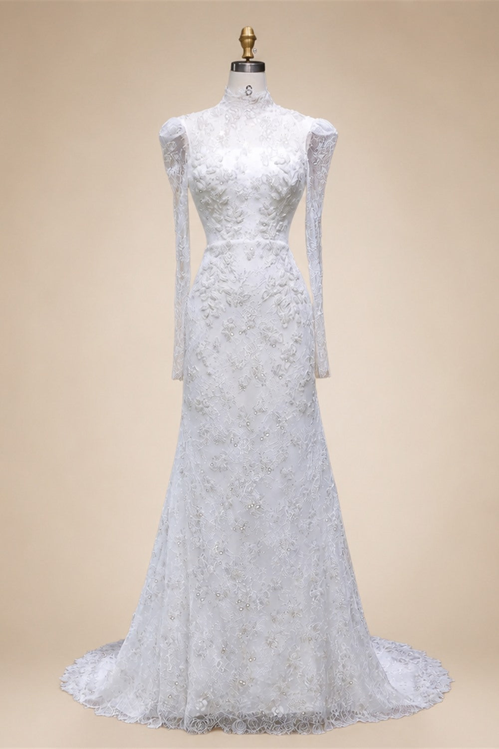 Elegant Printed Crystal Sheer Lace Mermaid Wedding Dress ZP169