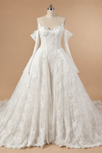 Off White Luxury Ball Gown Wedding Dress Beaded With Veil ZP035