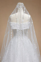 Luxury White Off-the-Shoulder Train Wedding Dress with Veil ZP153