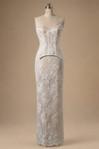 White Strapless Corset Lace Up Back Sheath Wedding Dress ZP006