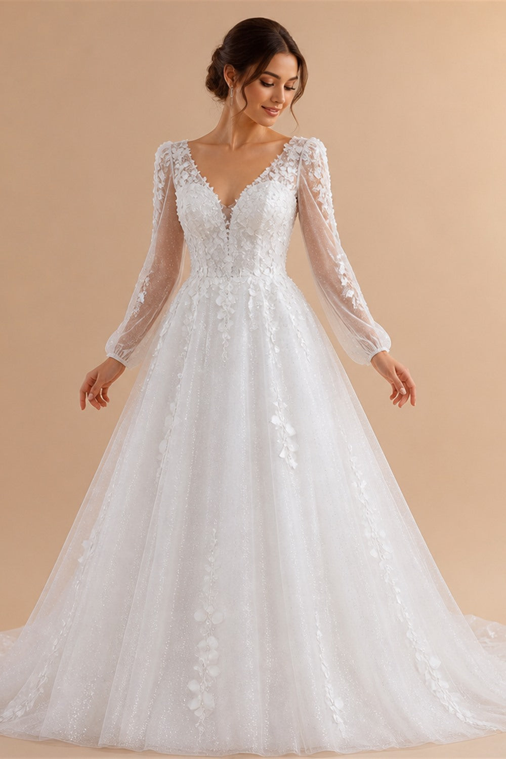 White 3D Floral Applique Sweetheart Ball Gown Wedding Dress ZP007