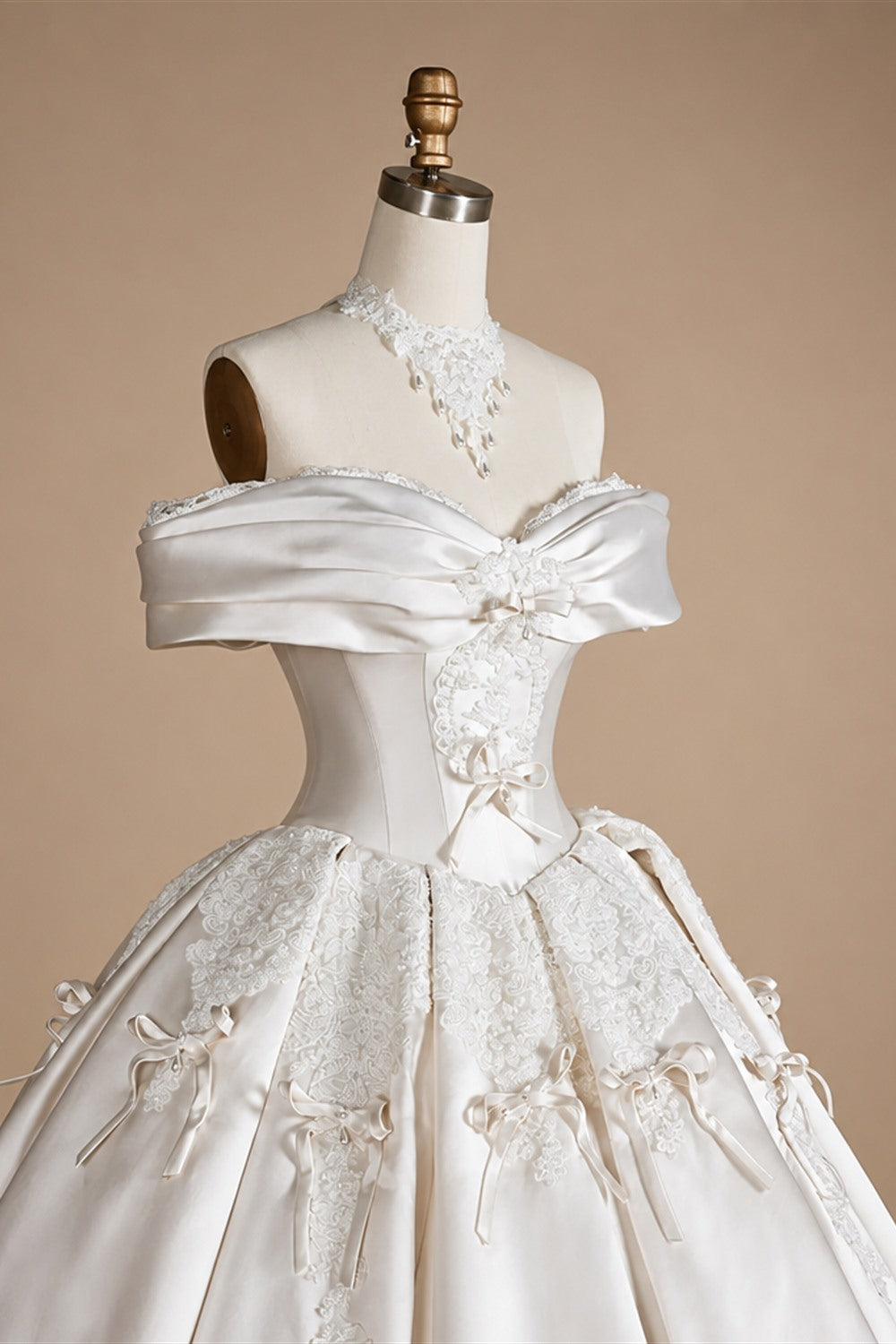 Off the Shoulder White Satin Ball Gown Flower Girl Dress with Long Cathedral Train ZP017