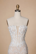 White Nude Lace Fairytale  Mermaid Wedding Dress 3D Floral  Train  ZP037