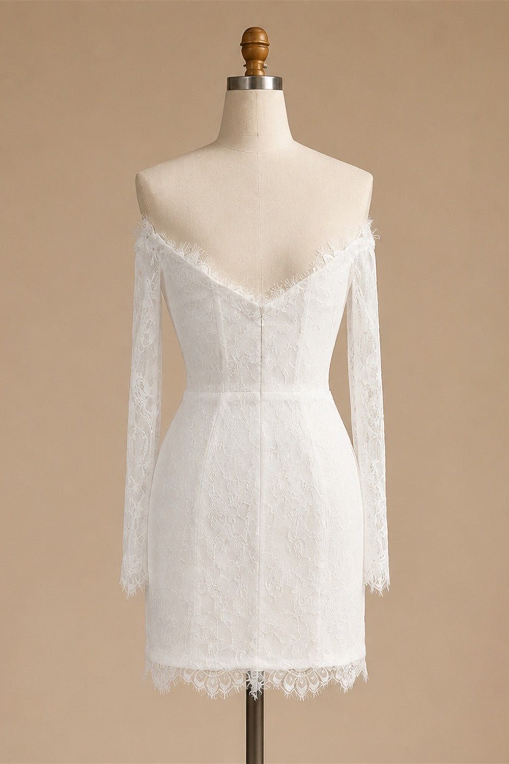 Luxury Ivory Off-the-Shoulder Long Sleeve Lace Mini Wedding Dress ZP134
