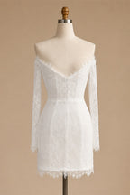 Luxury Ivory Off-the-Shoulder Long Sleeve Lace Mini Wedding Dress ZP134