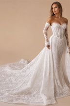 Alonlivn Customize Made Beauty Lace Fitted Beaded 2 In 1 Mermaid Wedding Gowns Trumpet Removable Train Bridal Gowns