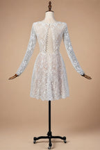 Glamorous White Long Sleeve Lace Wedding Dress with Removable Chiffon Overlay ZP058