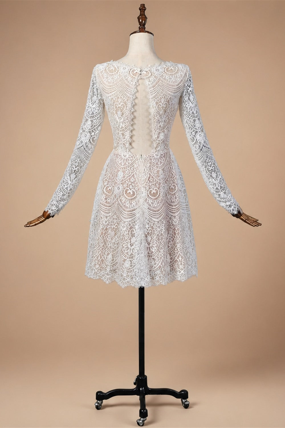 Glamorous White Long Sleeve Lace Wedding Dress with Removable Chiffon Overlay ZP058