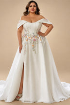 Custom Made Plus Size Strapless Wedding Gown With Lace Appliques