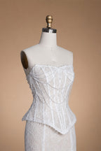 White Nude  Mermaid Wedding Dress Beaded Chain Detailing With Lace Train  ZP039