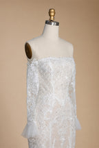 Off White  Lace Stunning Feminine Mermaid Wedding Dress Train  ZP036