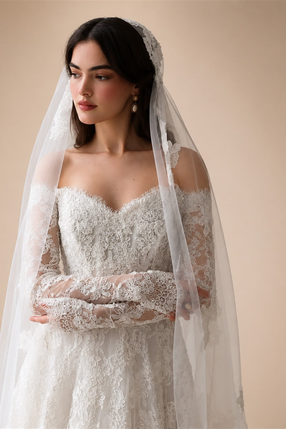 Elegant Printed Off Shoulder Wedding Dress ZP170
