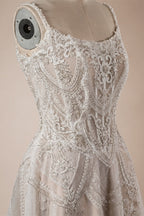 Luxury Ivory Beaded Lace Short Wedding Dress with Lace-Up Corset Back ZP059