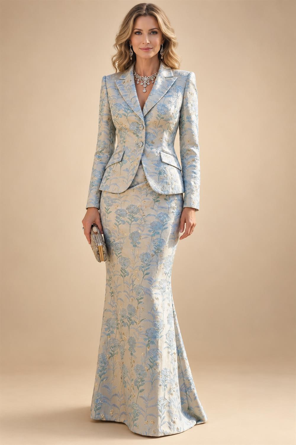 Two-Piece Mermaid Long Sleeve Floor-Length Mother of the Bride Dresses with Blazer Jacket (SHIA22500213)