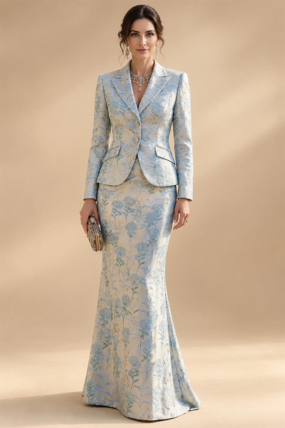 Two-Piece Mermaid Long Sleeve Floor-Length Mother of the Bride Dresses with Blazer Jacket (SHIA22500213)