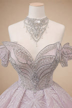 Luxury Embroidery Puff Sleeve Ball Gown Wedding Dress ZP156