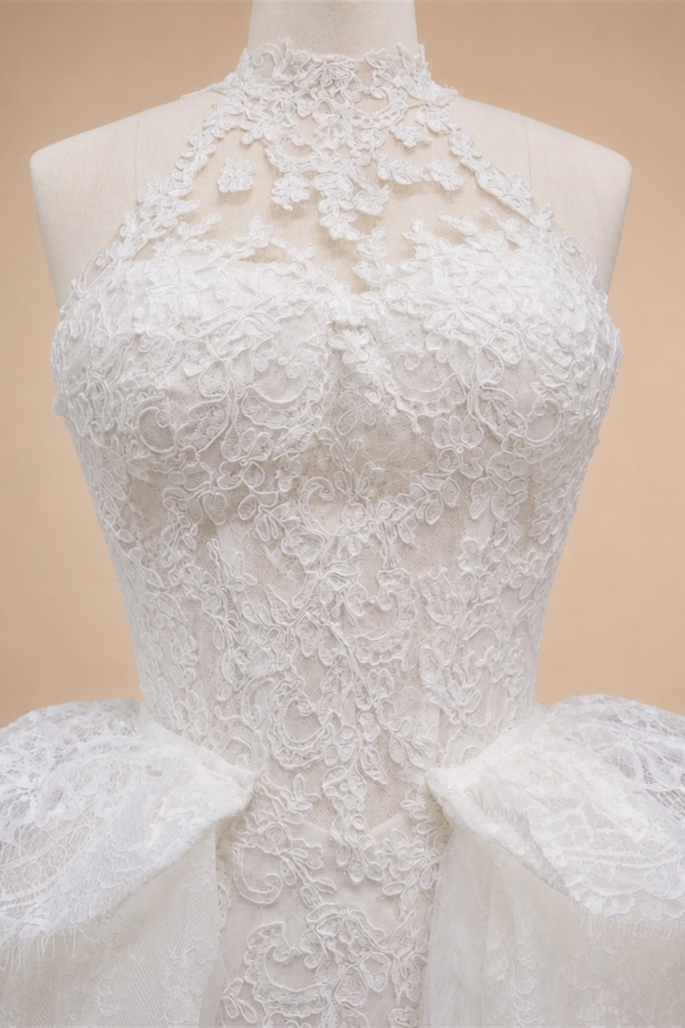 Luxury White A-Line Wedding Dress with Lace Embroidery and Overskirt ZP167
