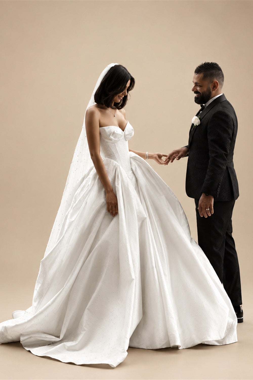 Luxury Sweetheart Satin Ball Gown Wedding Dress with Overskirt ZP185