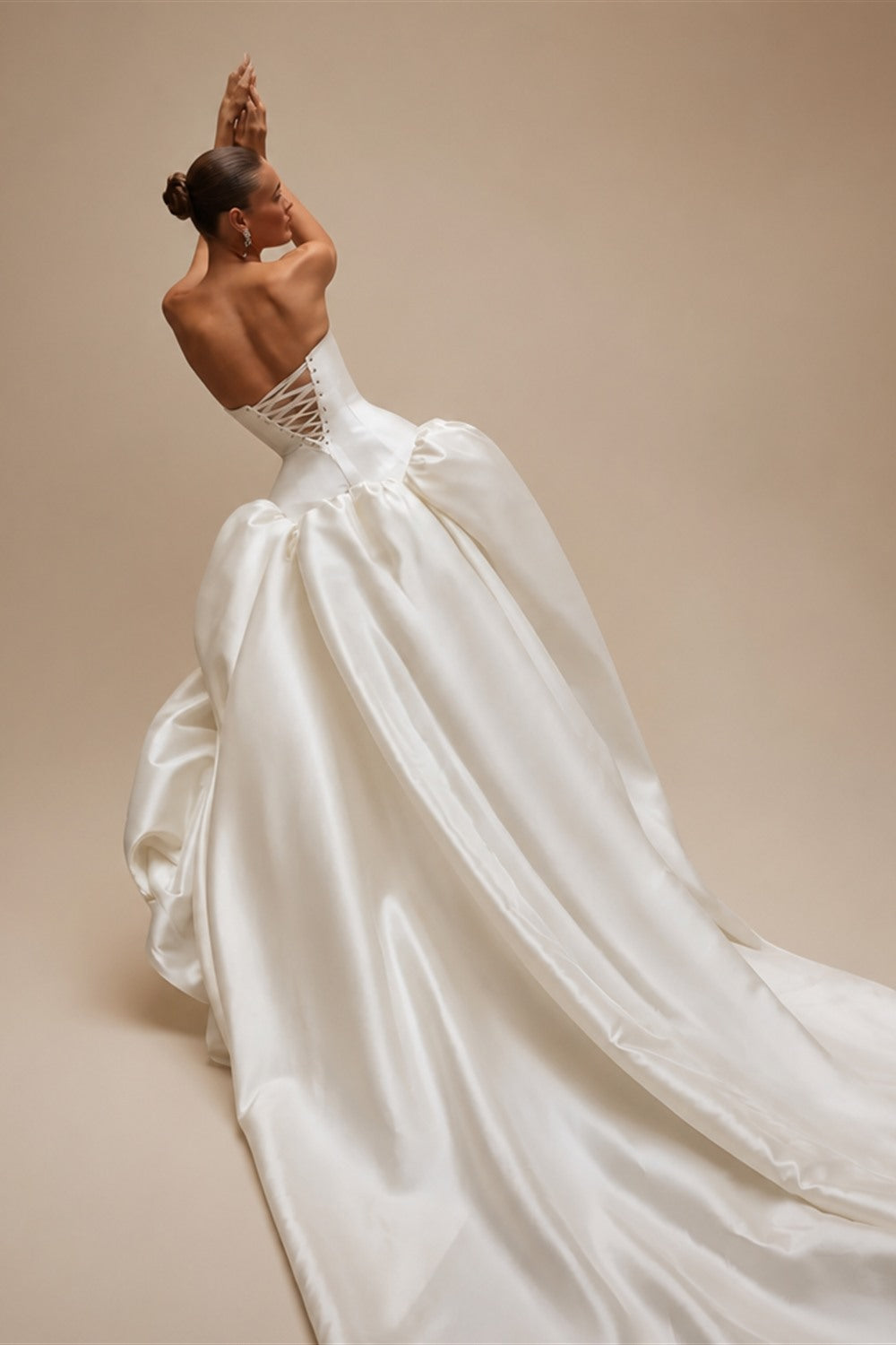 Classic White Satin Strapless Ball Gown Wedding Dress with Veil ZP114